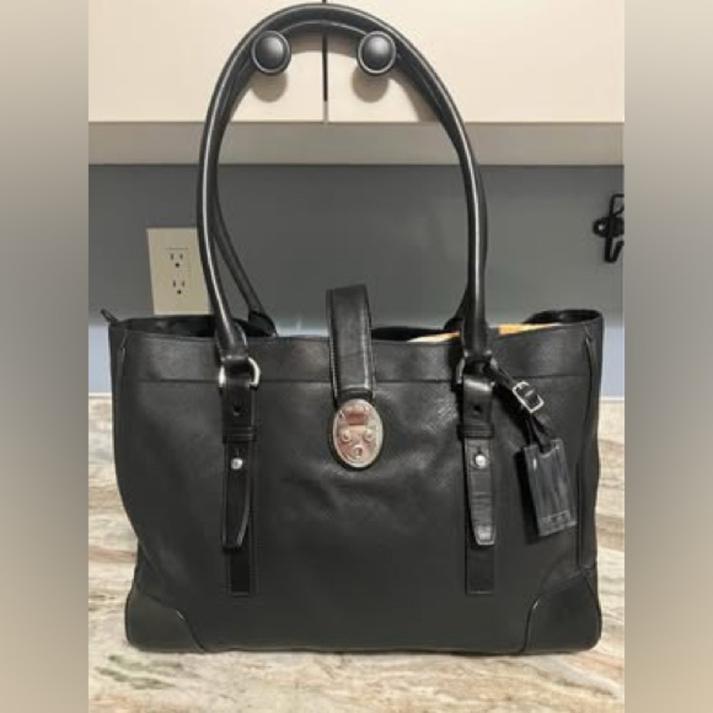 TUMI Villa Turin Black Saffiano Leather Business Tote Laptop Bag 73125D2 w/KEY